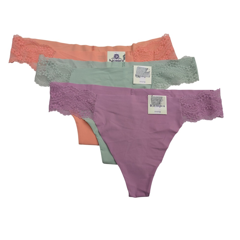 b.tempt'd 976267 b.bare Thong 3 Pair Lace Large Light Green‎ Orange Lavender NWT